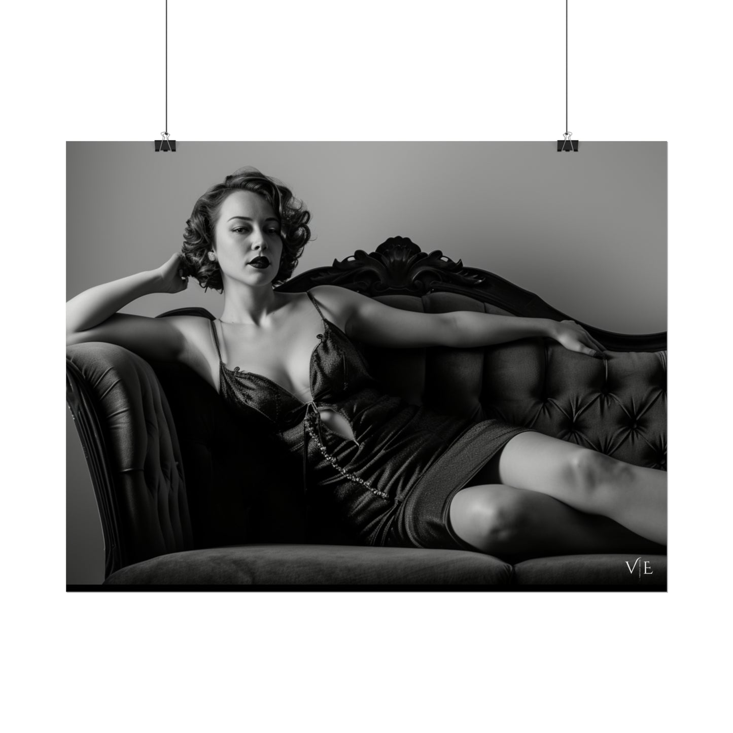 Black and White Vintage Photoshoot - Woman on a Couch