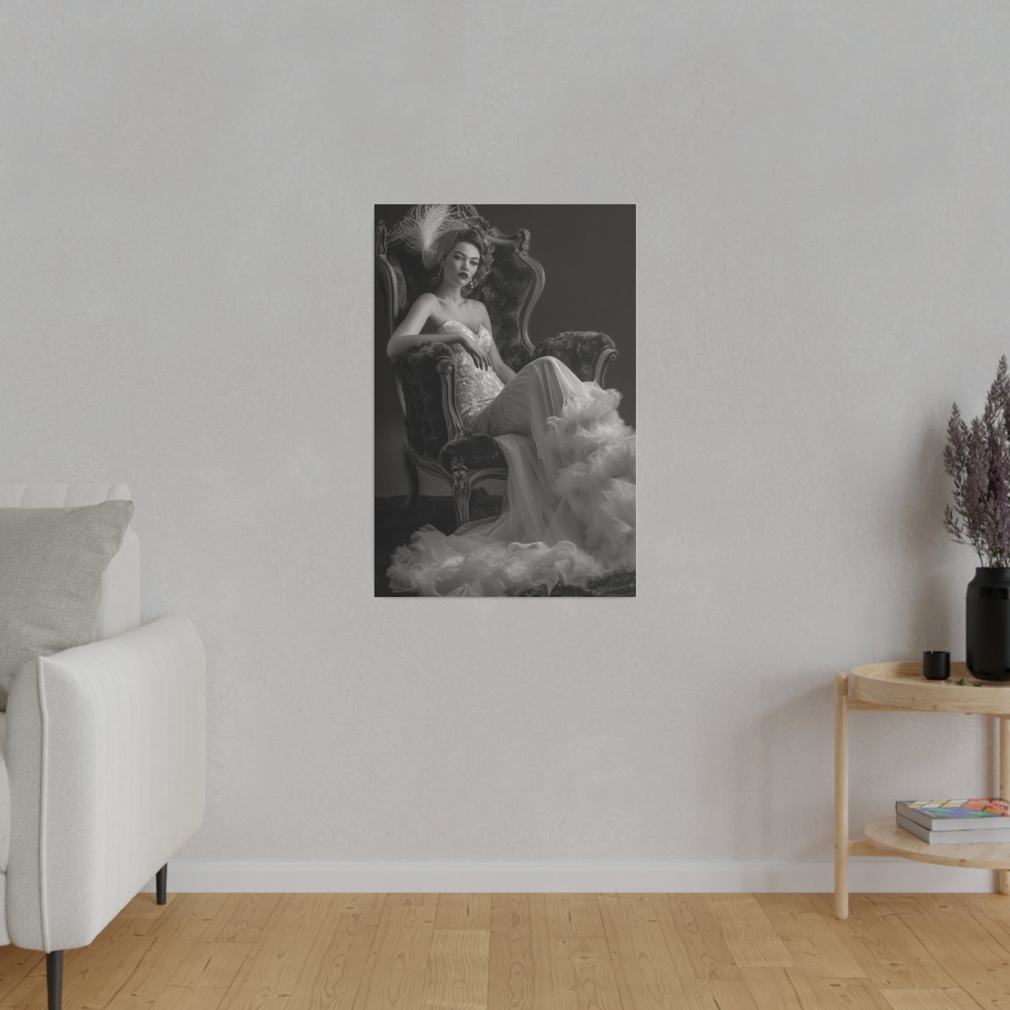 Black & White Beauty in a Chair - Vintage Erotic Canvas