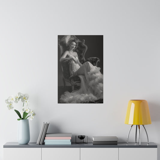 Black & White Beauty in a Chair - Vintage Erotic Canvas