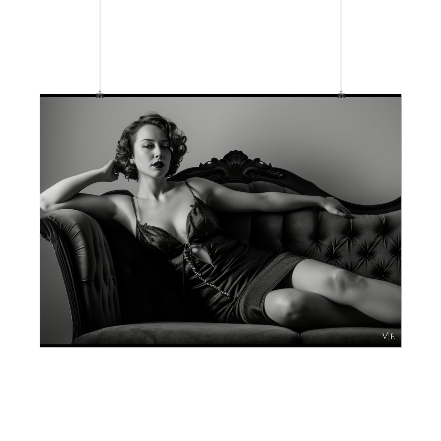 Black and White Vintage Photoshoot - Woman on a Couch