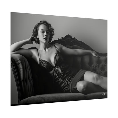 Medium Black and White Vintage Woman on a Couch Photo