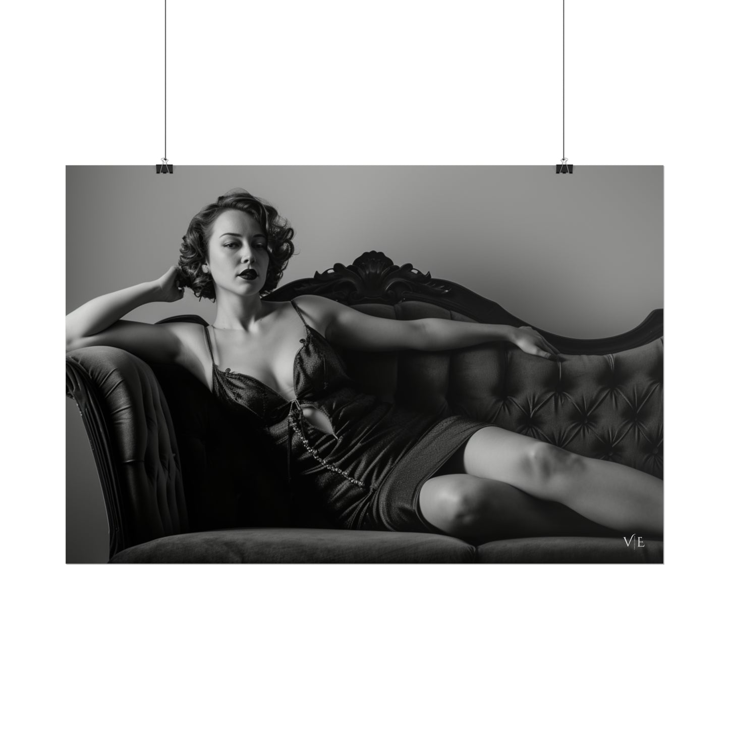 Black and White Vintage Photoshoot - Woman on a Couch