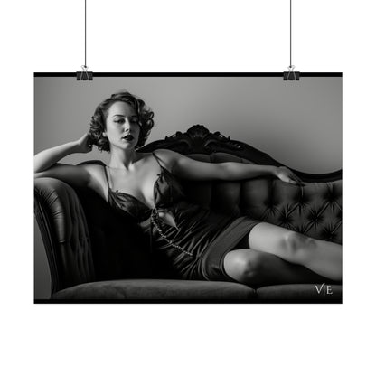 Black and White Vintage Photoshoot - Woman on a Couch