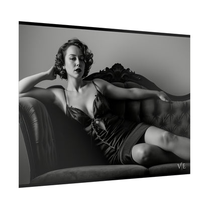 Black and White Vintage Photoshoot - Woman on a Couch