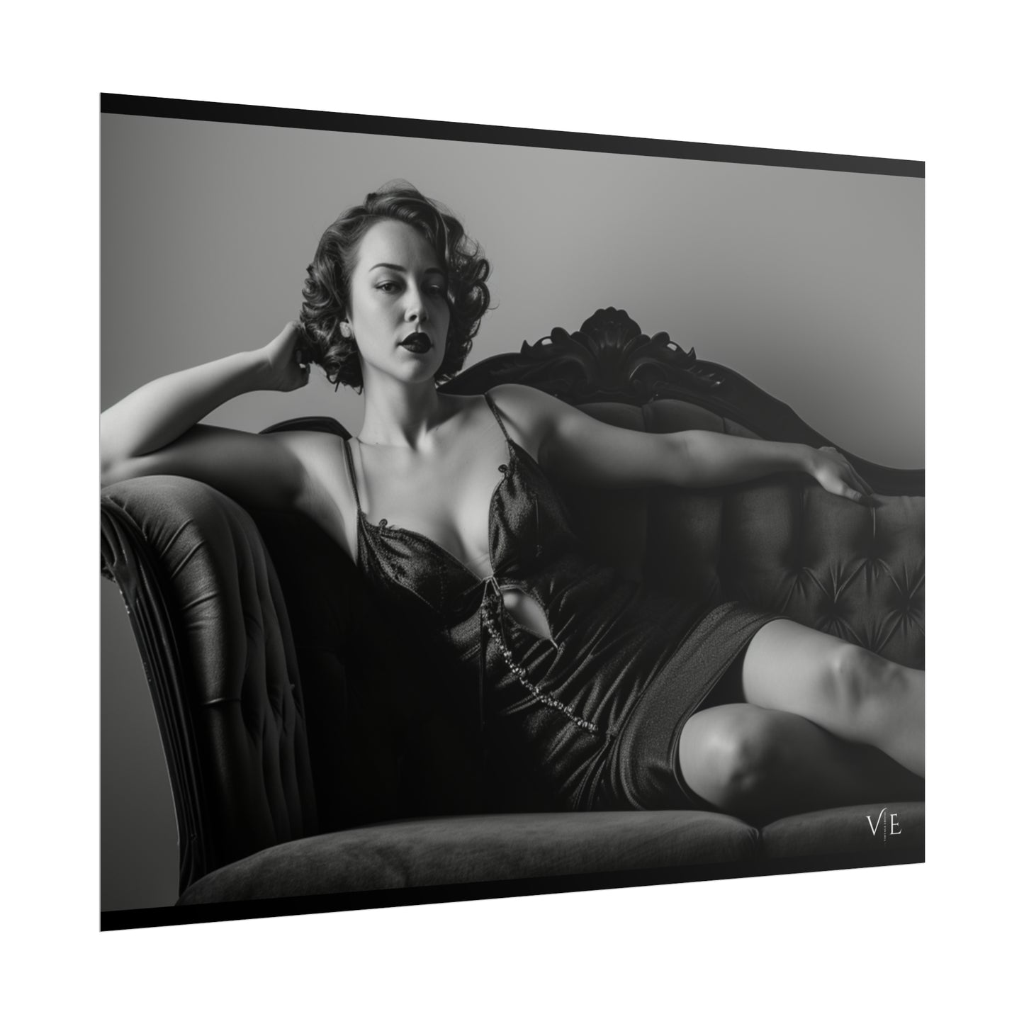 Black and White Vintage Photoshoot - Woman on a Couch