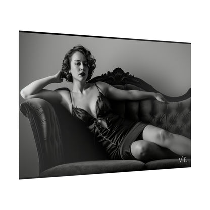 Black and White Vintage Photoshoot - Woman on a Couch