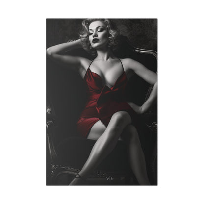 Vintage Erotic Woman in Red Dress - Beautiful Canvas