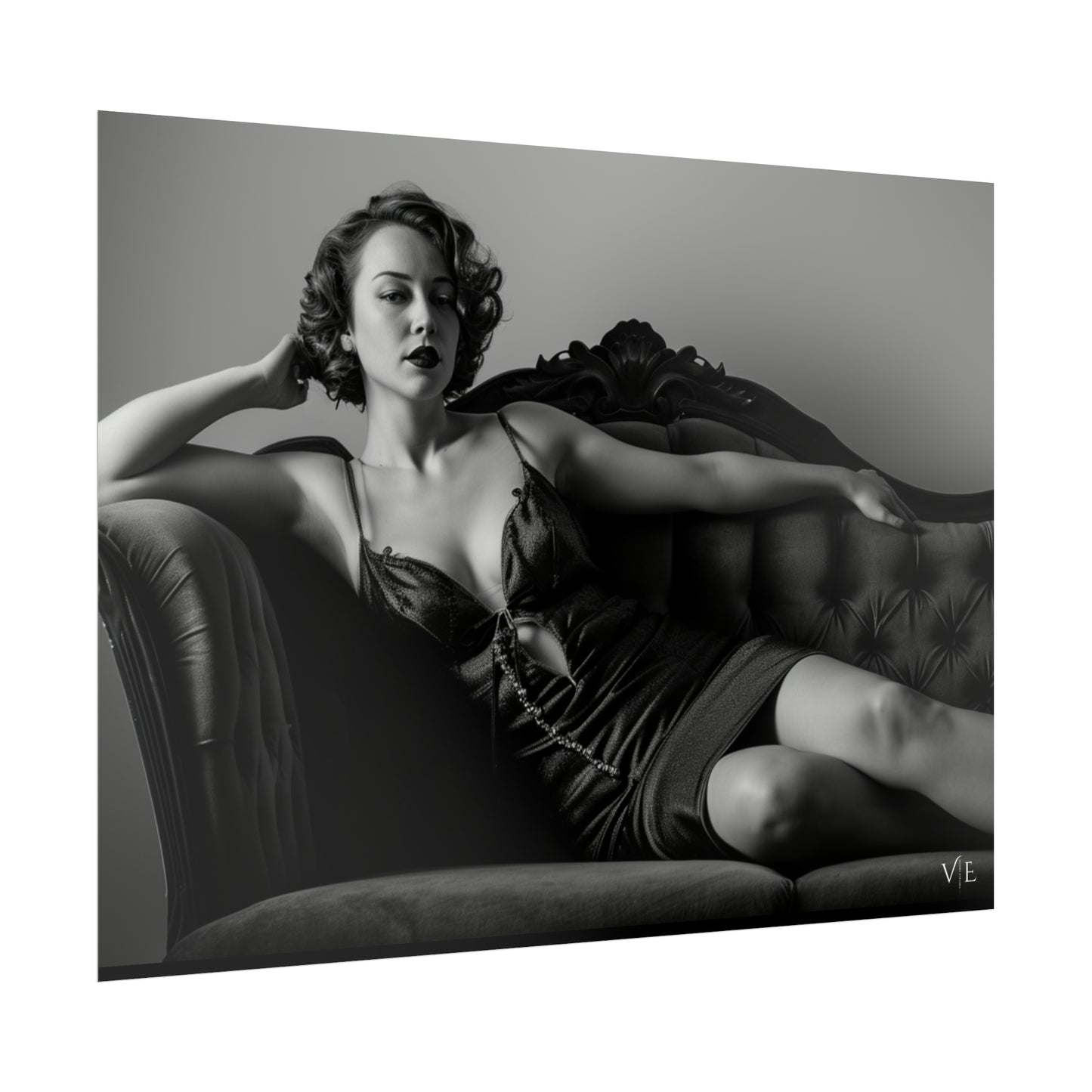 Black and White Vintage Photoshoot - Woman on a Couch