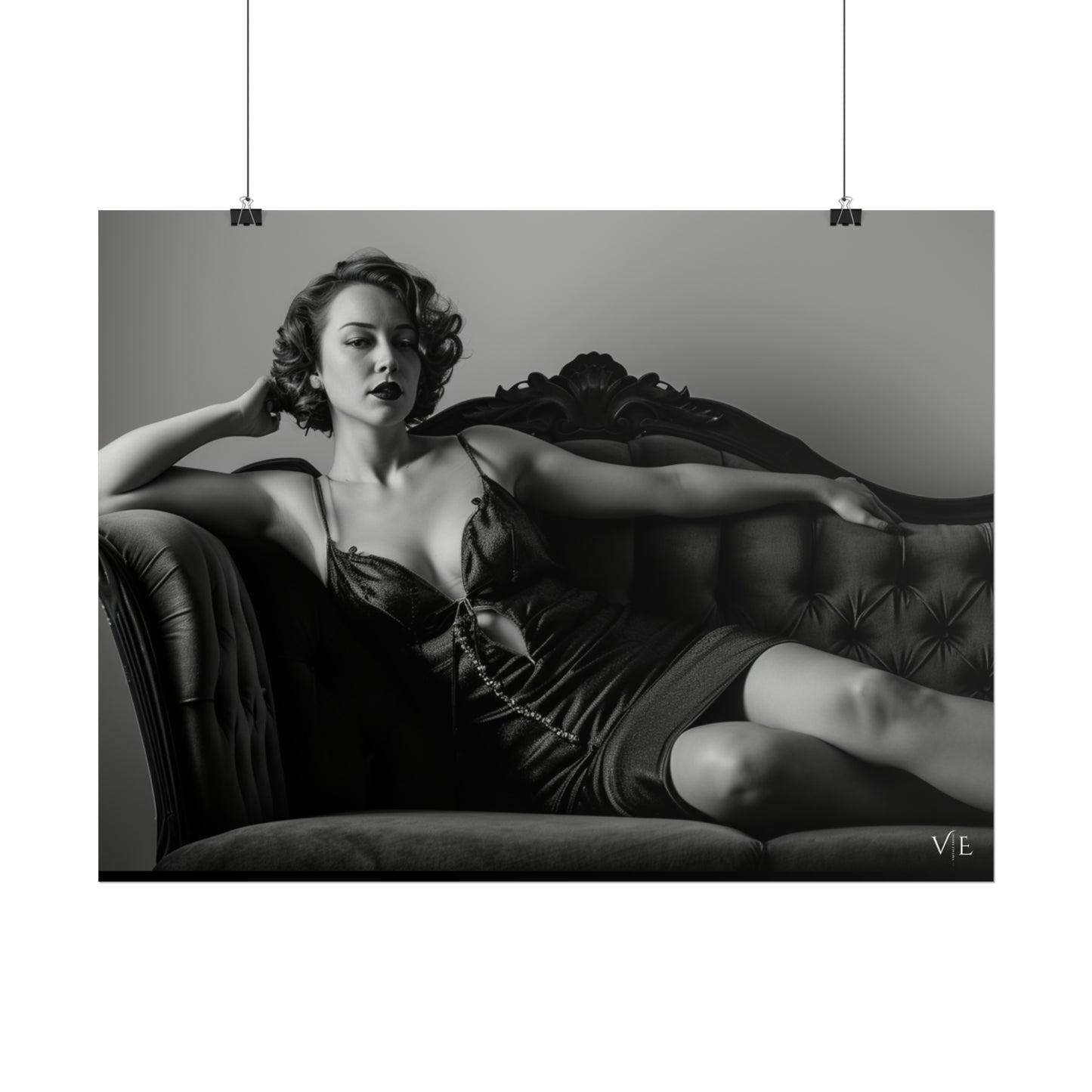 Black and White Vintage Photoshoot - Woman on a Couch