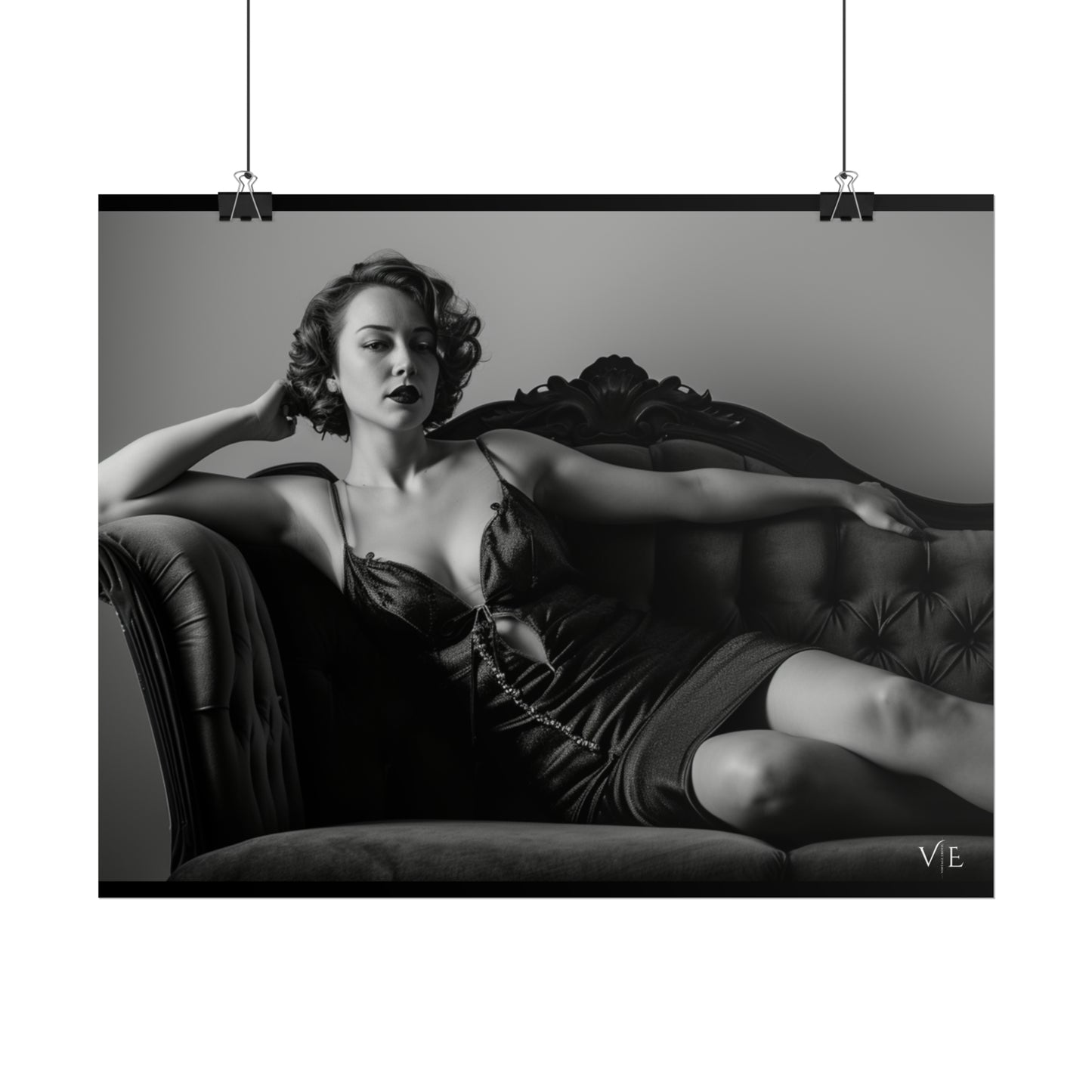 Black and White Vintage Photoshoot - Woman on a Couch