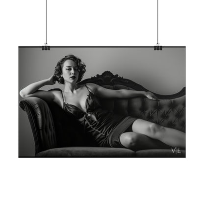 Black and White Vintage Photoshoot - Woman on a Couch