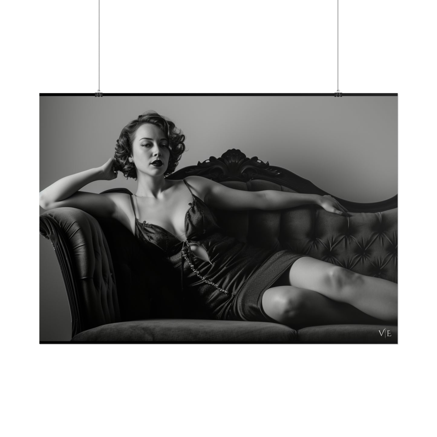 Black and White Vintage Photoshoot - Woman on a Couch