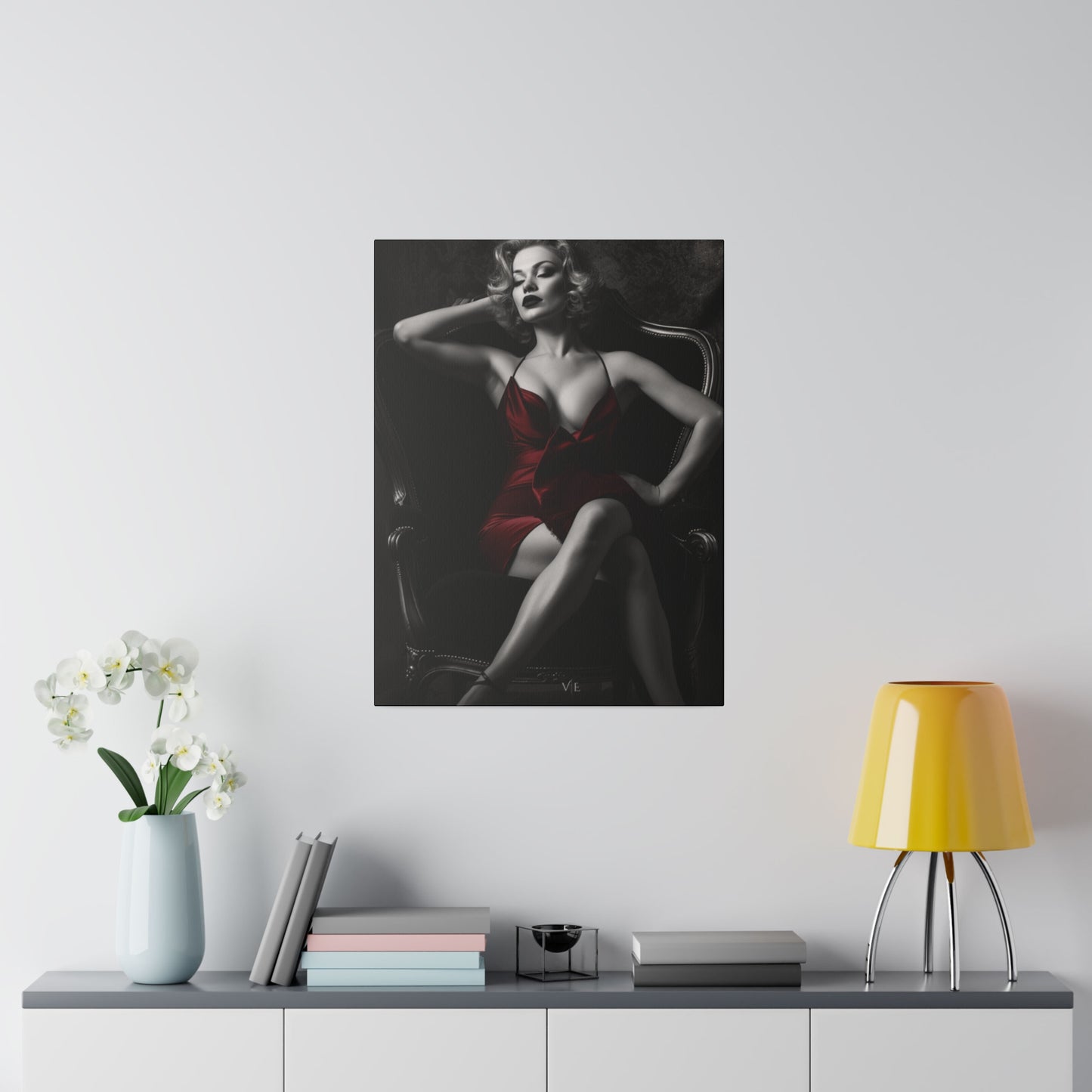 Vintage Erotic Woman in Red Dress - Beautiful Canvas