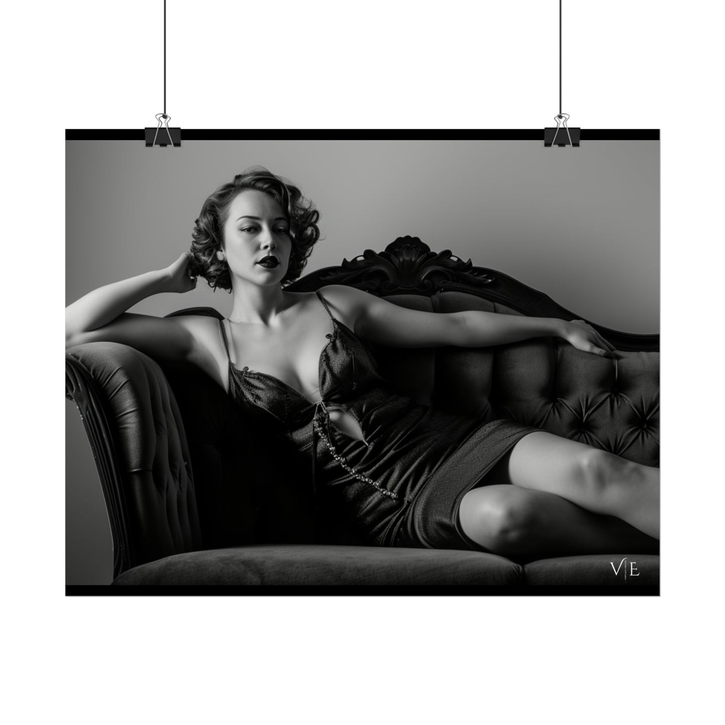 Black and White Vintage Photoshoot - Woman on a Couch