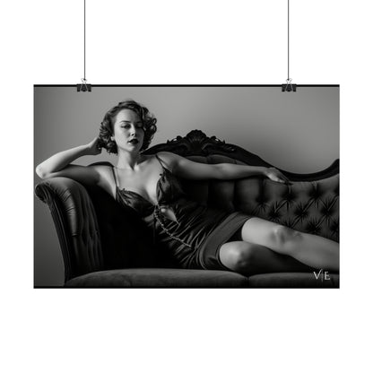 Black and White Vintage Photoshoot - Woman on a Couch